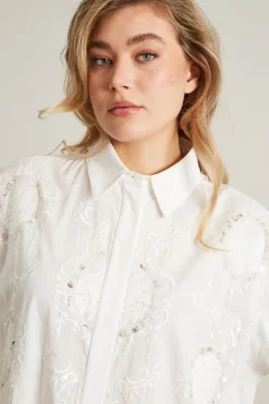Casacca in voile con ricami - Bianco