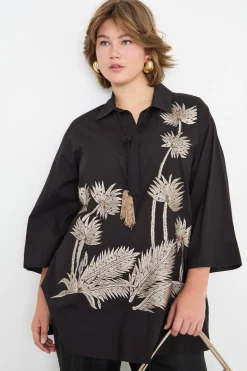 Casacca in voile ricamato - Nero