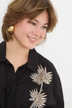 Casacca in voile ricamato - Nero