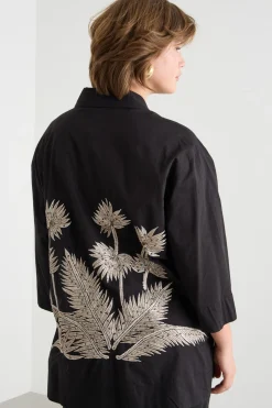 Casacca in voile ricamato - Nero