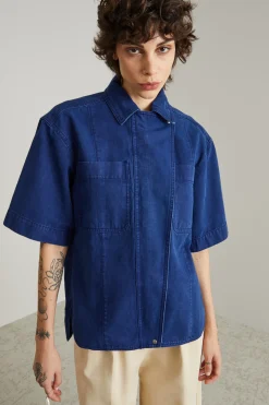 Casacca over in canvas - Blu