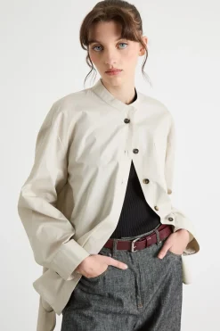 Casacca oversize alla coreana in popeline - Beige