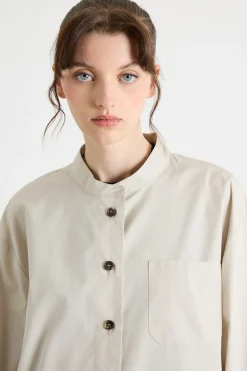 Casacca oversize alla coreana in popeline - Beige