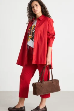 Casacca oversize con bottoni nascosti - Rosso