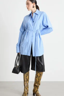 Casacca oversize in popeline - Azzurro