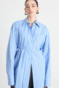 Casacca oversize in popeline - Azzurro