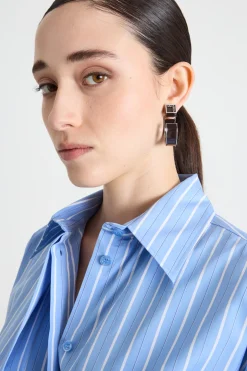 Casacca oversize in popeline - Azzurro