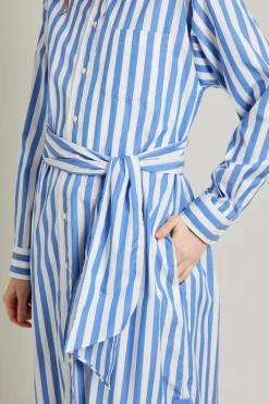 Chemisier a righe con fusciacca - Azzurro Polvere Bianco
