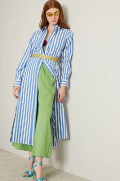 Chemisier a righe con fusciacca - Bianco Azzurro