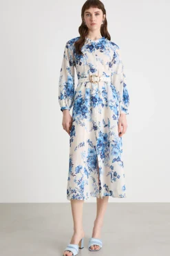 Chemisier con stampa floreale - Bianco Blu