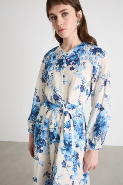 Chemisier con stampa floreale - Bianco Blu