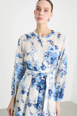 Chemisier con stampa floreale - Bianco Blu