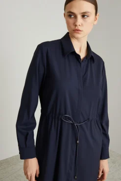 Chemisier in lana con coulisse - Blu Notte