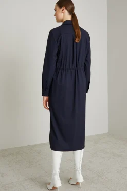 Chemisier in lana con coulisse - Blu Notte