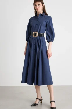 Chemisier in popeline con pieghe - Blu