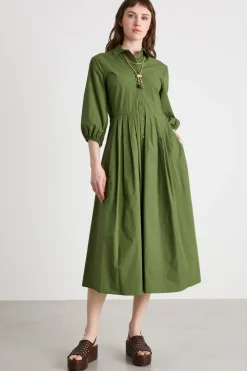 Chemisier in popeline con pieghe - Verde