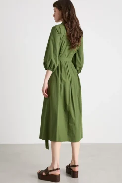 Chemisier in popeline con pieghe - Verde