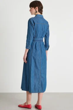 Chemisier lungo con cintura - Blu