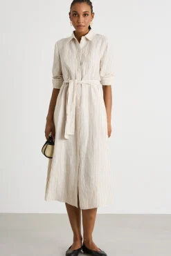 Chemisier midi in tela - Bianco Beige
