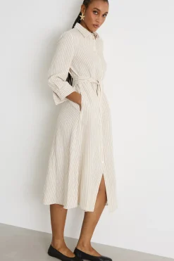 Chemisier midi in tela - Bianco Beige