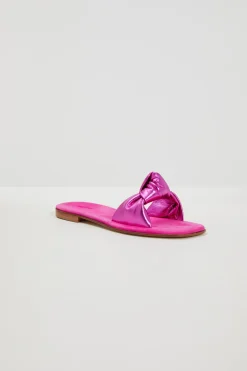 Ciabatte in pelle con nodo - Fucsia