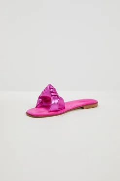 Ciabatte in pelle con nodo - Fucsia