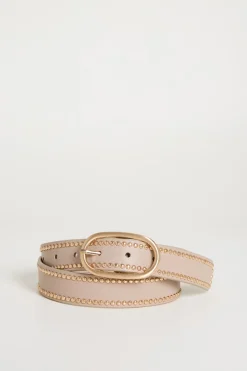 Cintura con borchie e fibbia ovale - Beige