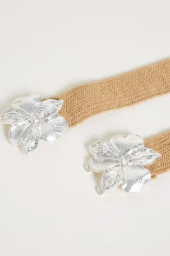 Cintura con fibbia floreale - Cammello