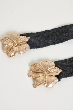 Cintura con fibbia floreale - Nero