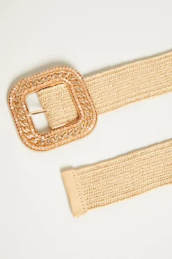 Cintura elasticizzata con fibbia decorata - Beige