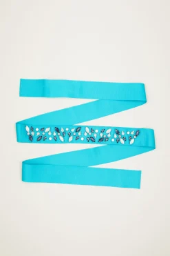 Cintura in gros-grain con strass - Turchese