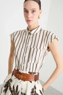 Cintura sagomata in pelle - Marrone