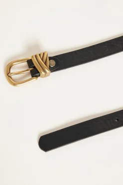 Cintura sottile con fibbia incisa - Nero