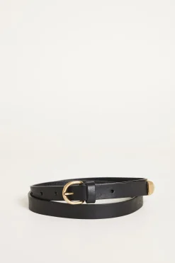 Cintura sottile in pelle - Nero