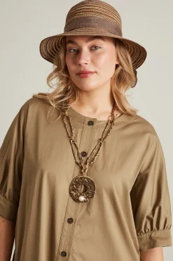 Cloche con fiocco in tela - Marrone