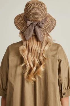 Cloche con fiocco in tela - Marrone