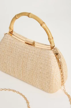Clutch con manico in bamboo - Cammello