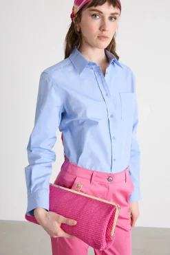 Clutch in rafia - Fuxia