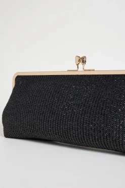 Clutch in rafia - Nero
