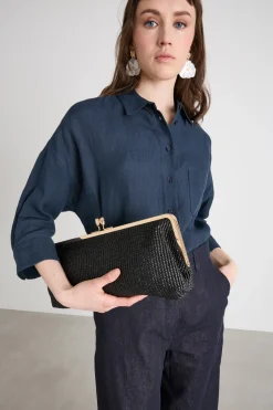 Clutch in rafia - Nero