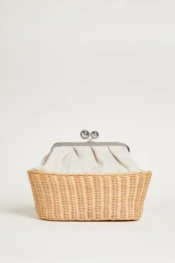 Clutch in tela e rattan - Bianco