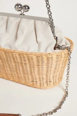 Clutch in tela e rattan - Bianco