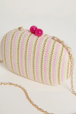 Clutch ovale con boules - Rosa Giallo Marrone