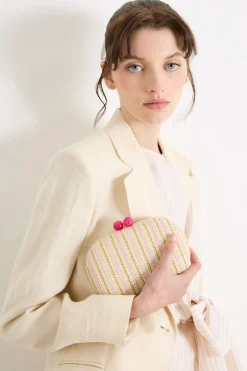 Clutch ovale con boules - Rosa Giallo Marrone