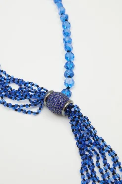 Collana asimmetrica con frange - Blu
