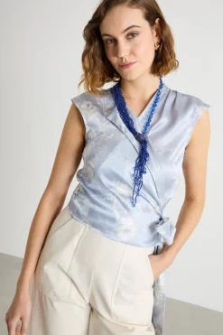 Collana asimmetrica con frange - Blu