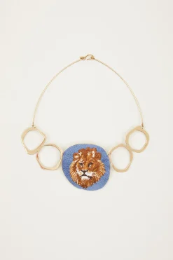 Collana con elemento ricamato - Oro Azzurro