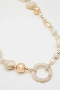 Collana lunga con pietre - Beige