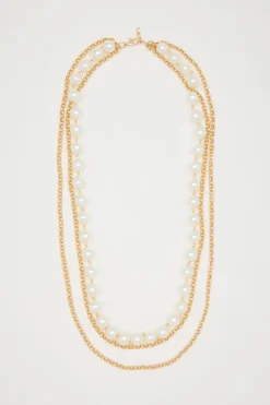 Collana multifilo con perle - Bianco Oro