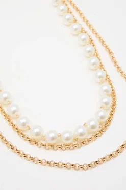 Collana multifilo con perle - Bianco Oro